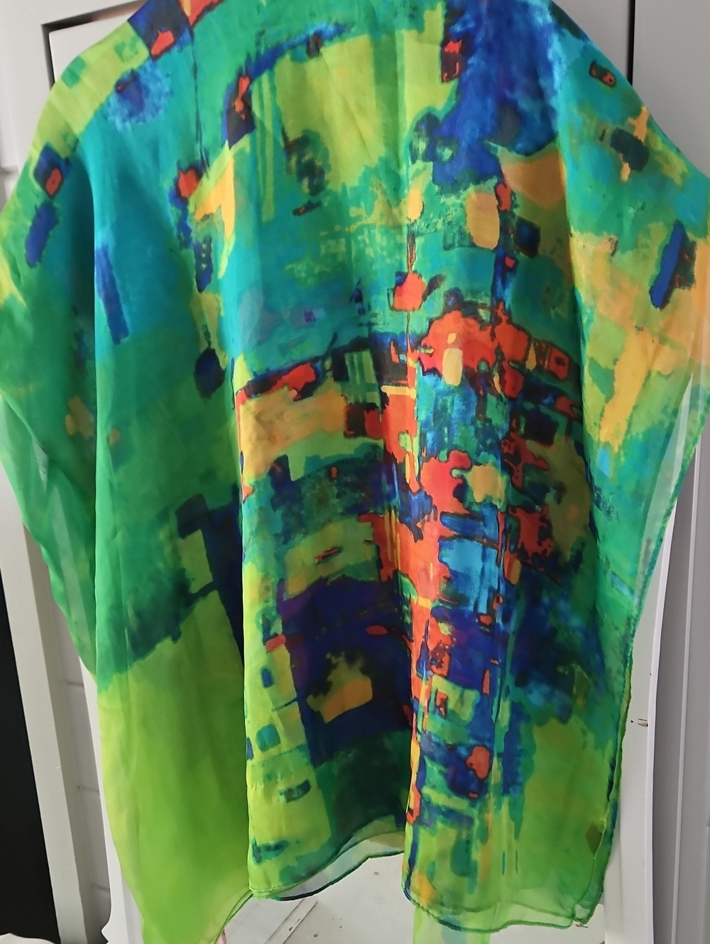 EGO Multi-Color Abstract Print 100% Silk  Scarf - Green, Blue, Yellow, Orange